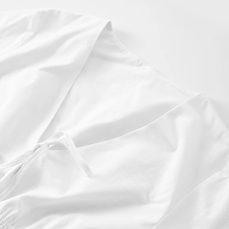 Sukienki damskie z bawełny i lnu, dekolt w serek, rozkloszowane, długi rękaw, luźne, elastyczne, białe, eleganckie, nowość, wiosenne, długa szata, vestid