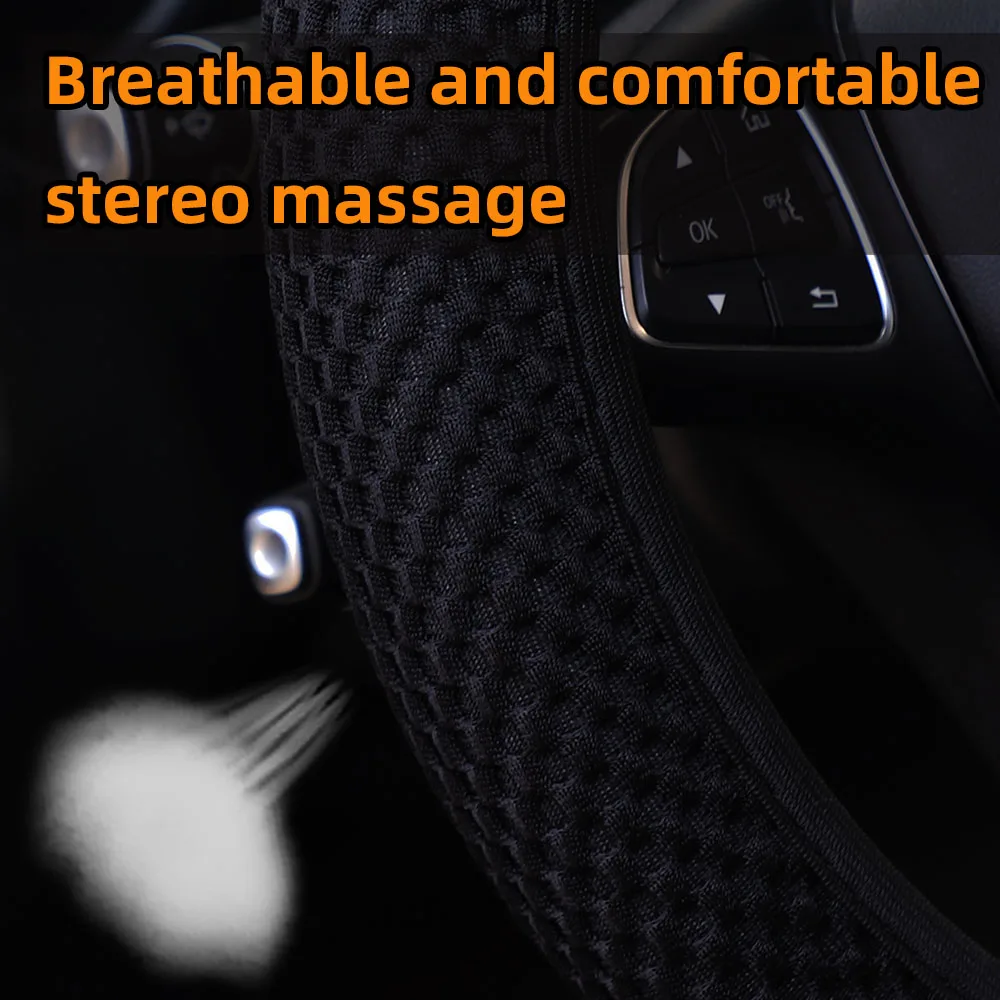 3-teiliges Auto-Massage-Netzstoff Lenkradbezug, Handbremsen- & Griffbezug-Set, atmungsaktiv, ohne Innenring, für 14,5-15 Zoll Zubehör – Detail 3