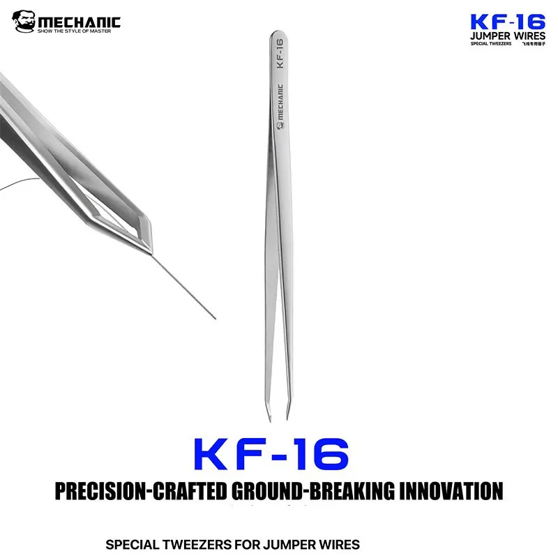 MECHANIC KF-16 Precision Electronic Component Flying Wire Bend Tweezers, V-shaped Tip, Non-magnetic Anti-sticking Repair Tool