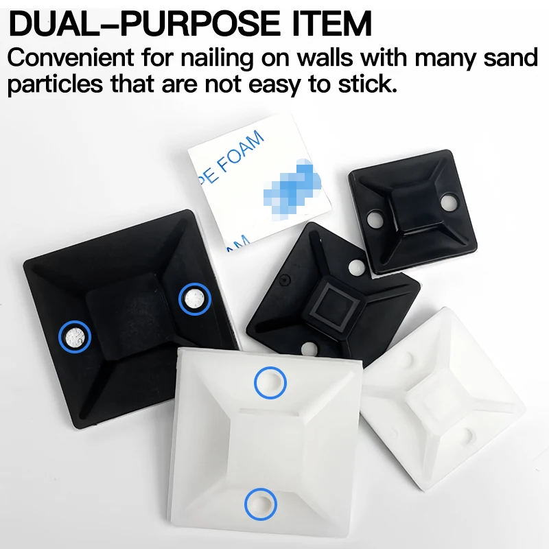 

250/500/1000PCS Zip Tie Mount Holder, Durable Adhesive Backed Clip Clamp for Wall-Mounted Cable Wire Securing