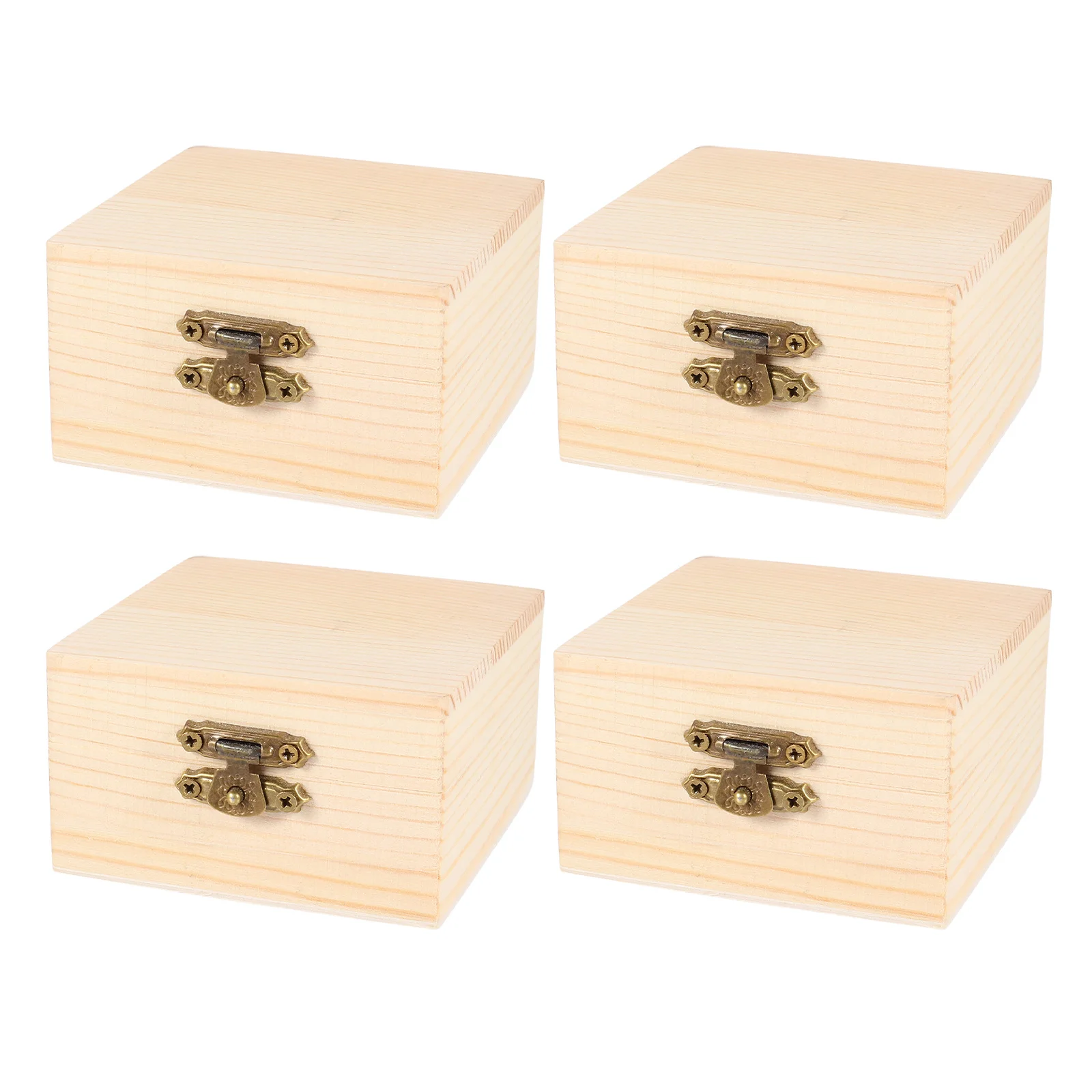 

4pcs Wooden Jewelry Boxes Natural Solid Wood Retro Lock Design Portable Storage Gift Box For Jewelry Small Objects Wood Packing