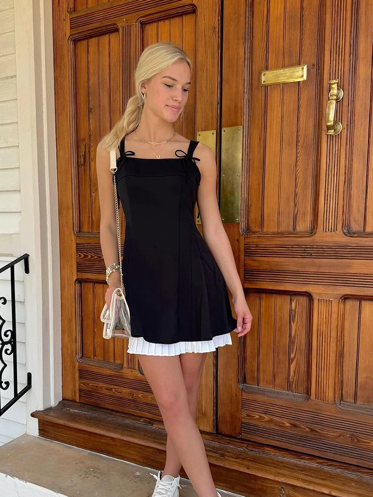 Elegancka plisowana sukienka mini na ramiączkach w kształcie litery A, damska, szykowna, bez rękawów, z odkrytymi ramionami, podkreślająca talię, sukienki na wieczorne przyjęcia dla pań, kolekcja 2025.