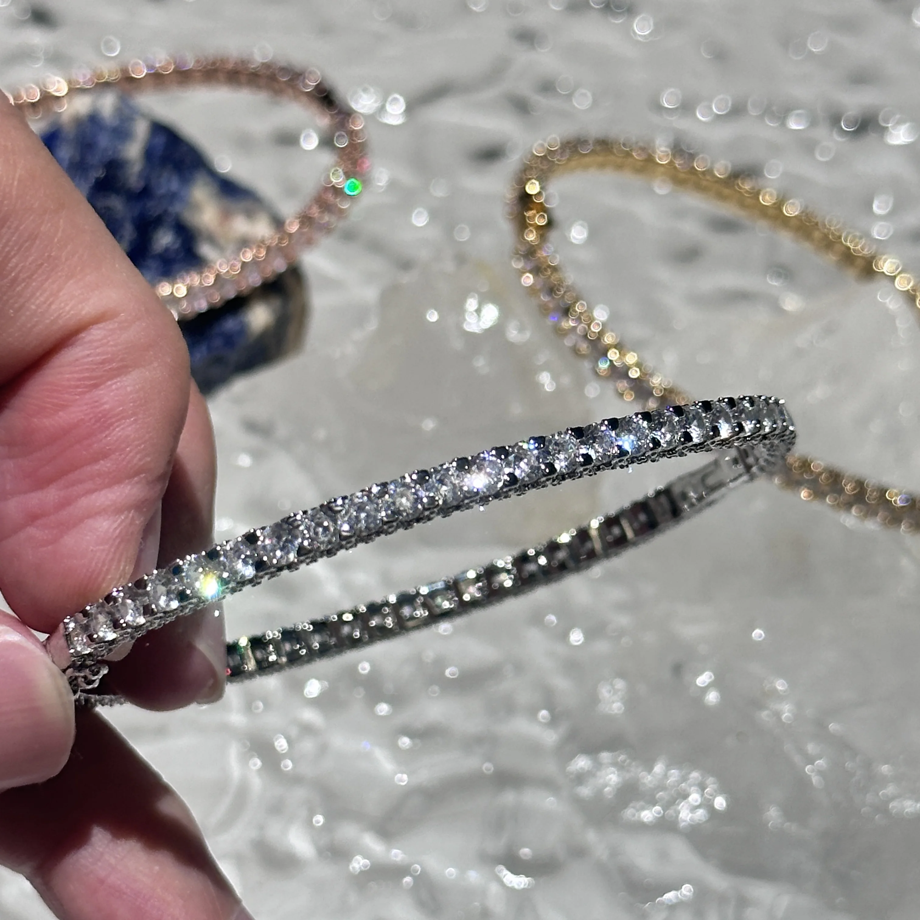 Pure 925 Sterling Silver Full Diamond Bracelet Classic Design Party Jewelry Friendship Bracelet Silver Bangle Rose Gold 17CM