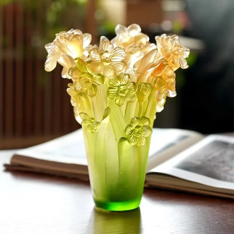 Modern Glazed Ceramic Flower Vase Creative Art Home Decor Light Luxury Living Room Ornament Chinese Style Lily Arrangement