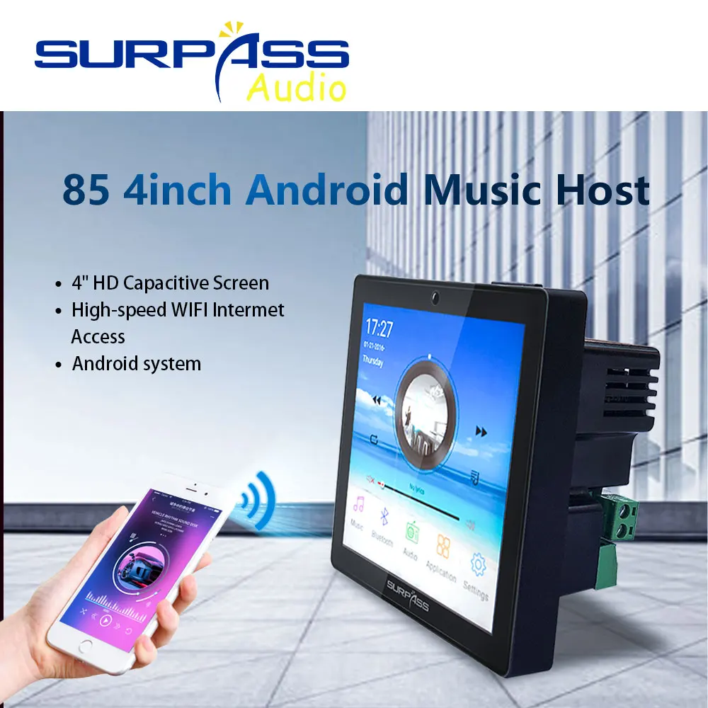 Smart WiFi Bluetooth Wall Audio Music System Amplifier Mini 4inch Touch Screen Home Theater Cinema Digital Stereo Amp USB/TF/FM