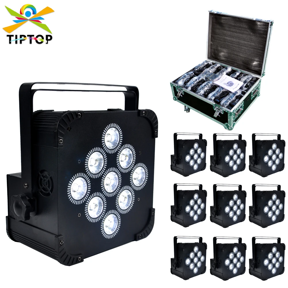 

10pcs/lot 9x18W RGBWA UV 6 in 1 Wireless DMX Battery Power Led Par Light Led Par Cans Stage DJ Charged Flight Case Free Shipping