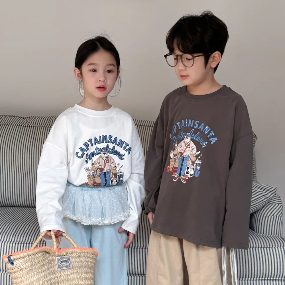2026 Children Boys Undershirt Spring Cartoon Santus Printed Infant Baby Boys Tops Round Collar Loose 2-10Y Toddler Boys Pullover