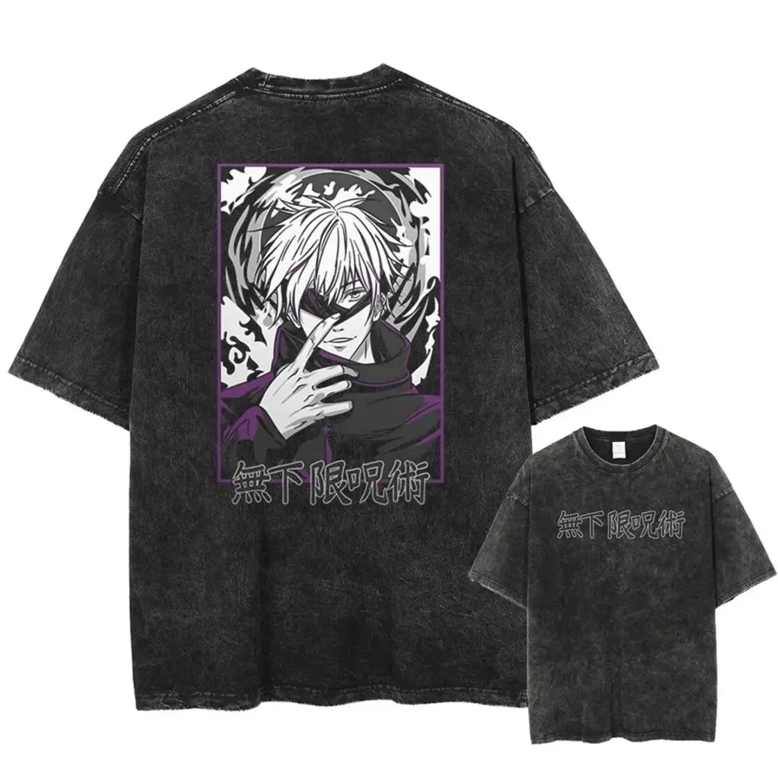 

Jujutsu Kaisen Satoru Gojo Infinity Cursed Technique Acid Washed Футболка унисекс Негабаритная хлопковая уличная одежда для любителей аниме