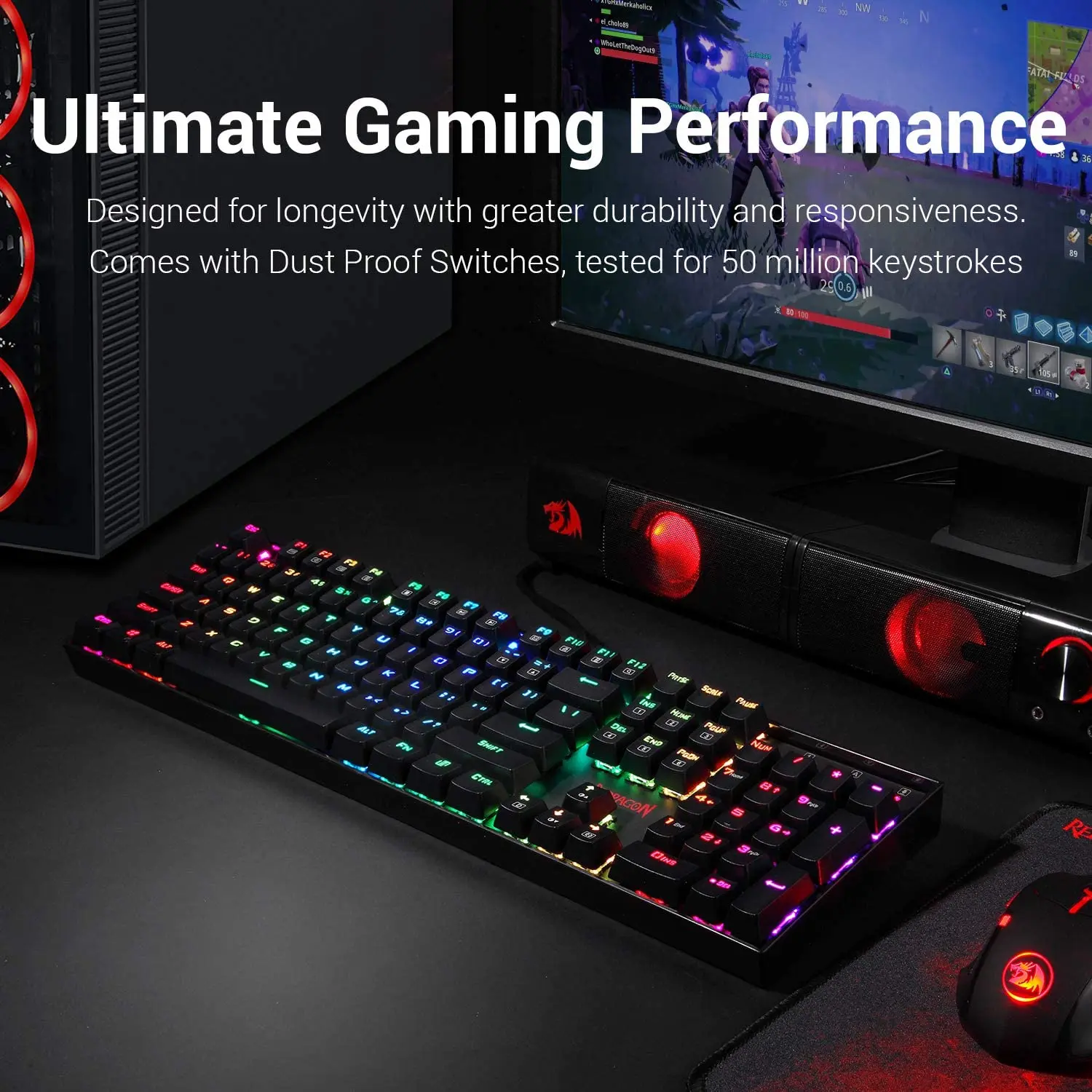 REDRAGON K551 Mechanical Gaming Keyboard 104 Keys RGB Backlit USB Wired Keyboard with Blue Switches for Windows Gaming PC Laptop