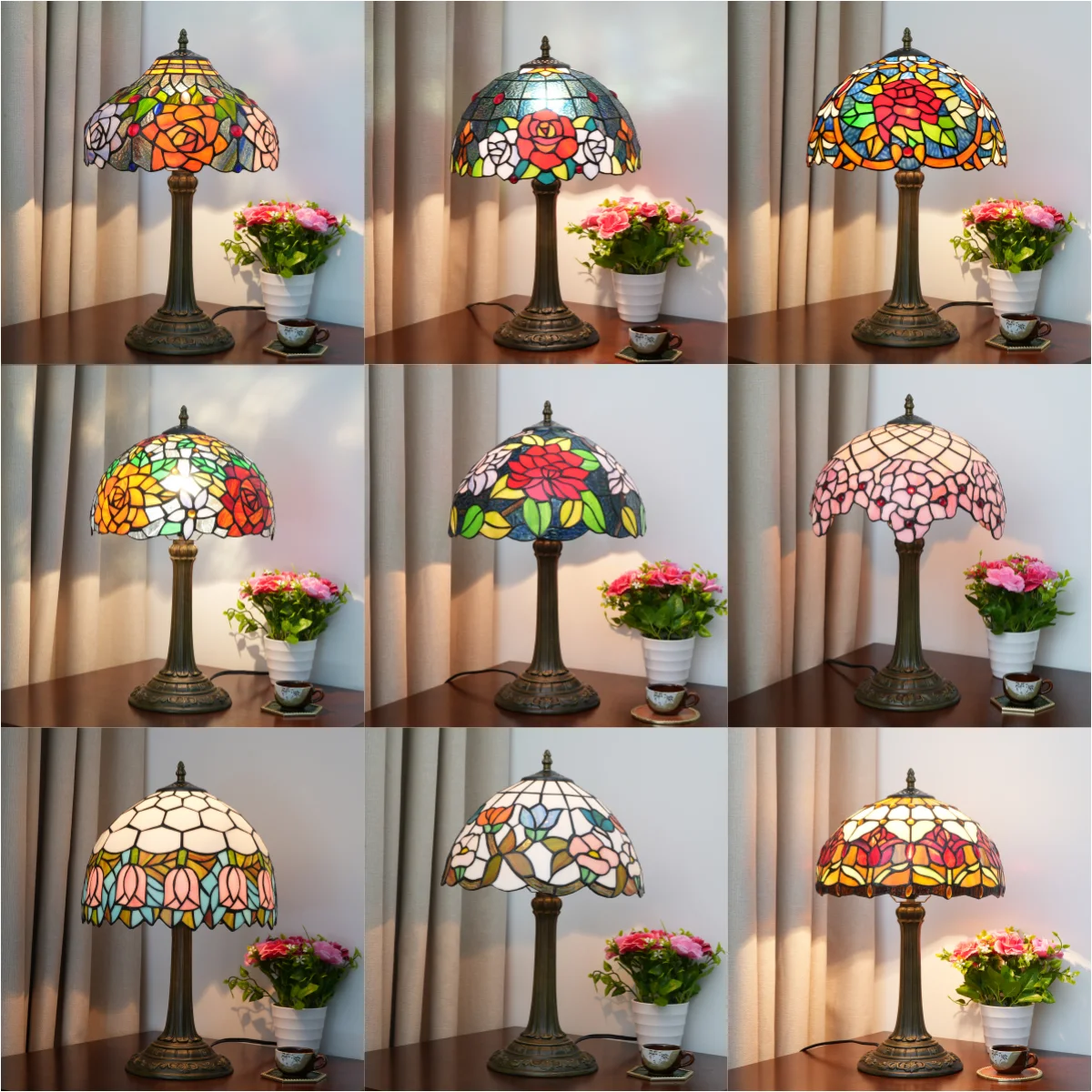 Traditionelle Tischlampen Buntglas Blühende Rose Vintage Schreibtischleuchte Schlafzimmer Mediterranes Restaurant Türkische Heimdekoration