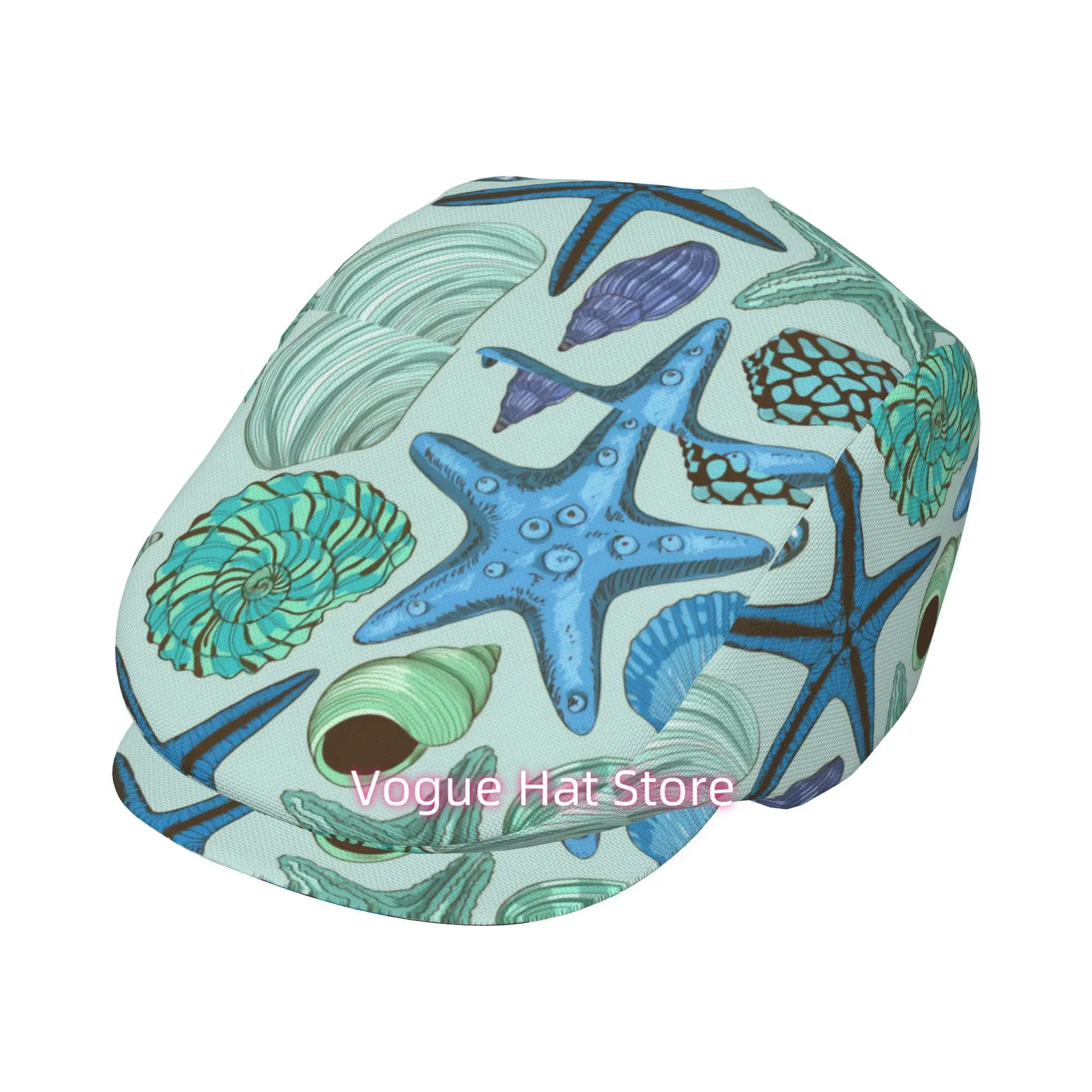 1pc Ocean Dream of Starfish Shells All-over printed beret,  newsboy cap, unisex, a must-have fashion accessory for outdoor leisu