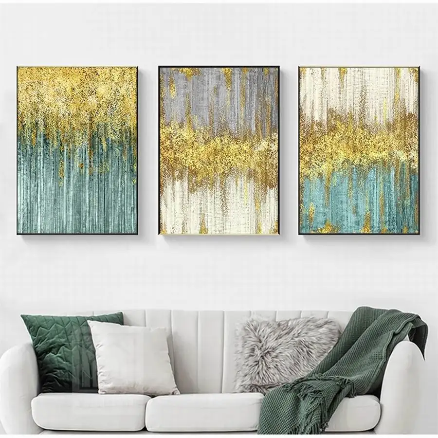 

3 Piece Set Abstract Golden Landscape Mosaic Painting Triptych Diy Full Diamond Embroidery Rhinestone Picture No Frame AA5166