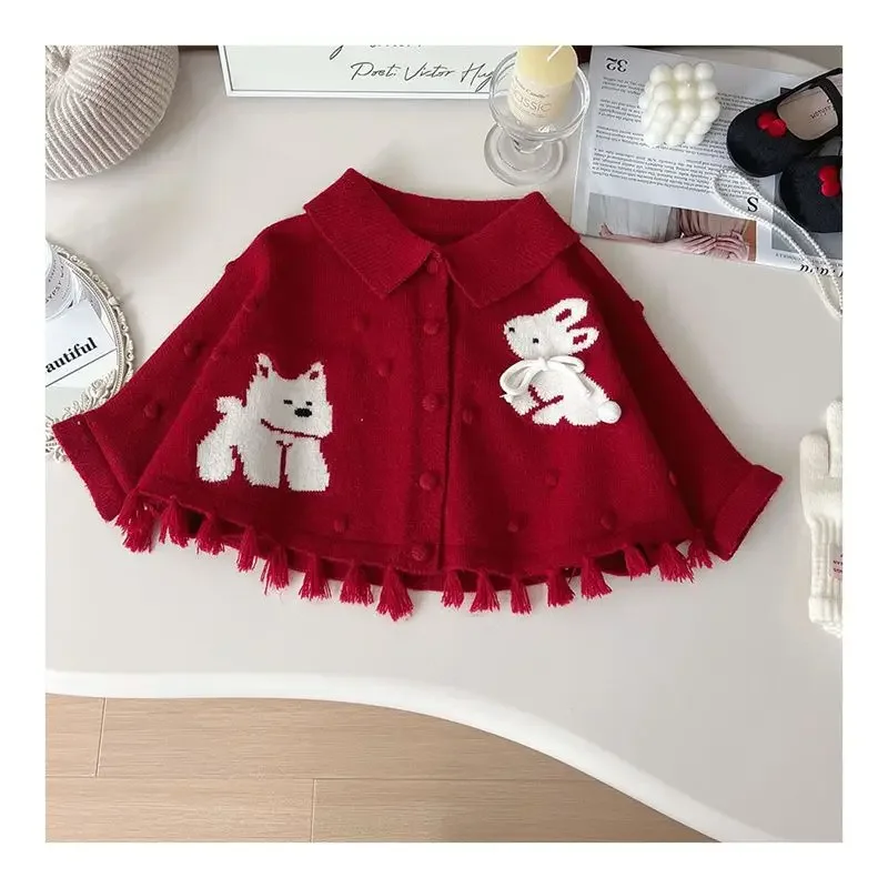 

Модные детские пальто с животными, детская вязаная одежда на день рождения, Новый год, пальто, 2025 год, вязаные свитера для маленьких девочек, плащи, куртки