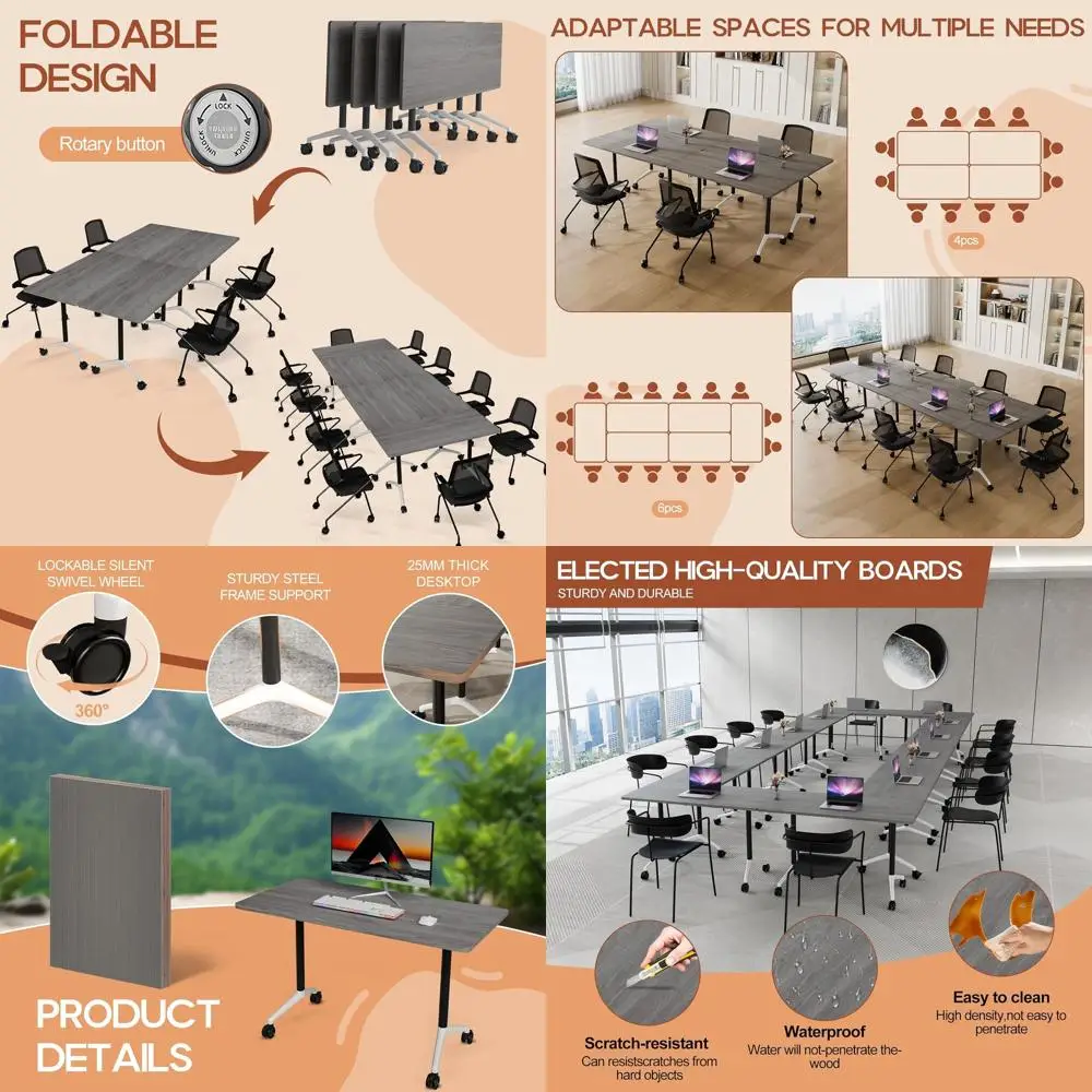 

Collapsible Conference Table for 4-5 People, Foldable Office Meeting Desk for 6, Various Sizes, Mobile Training Room Furniture,