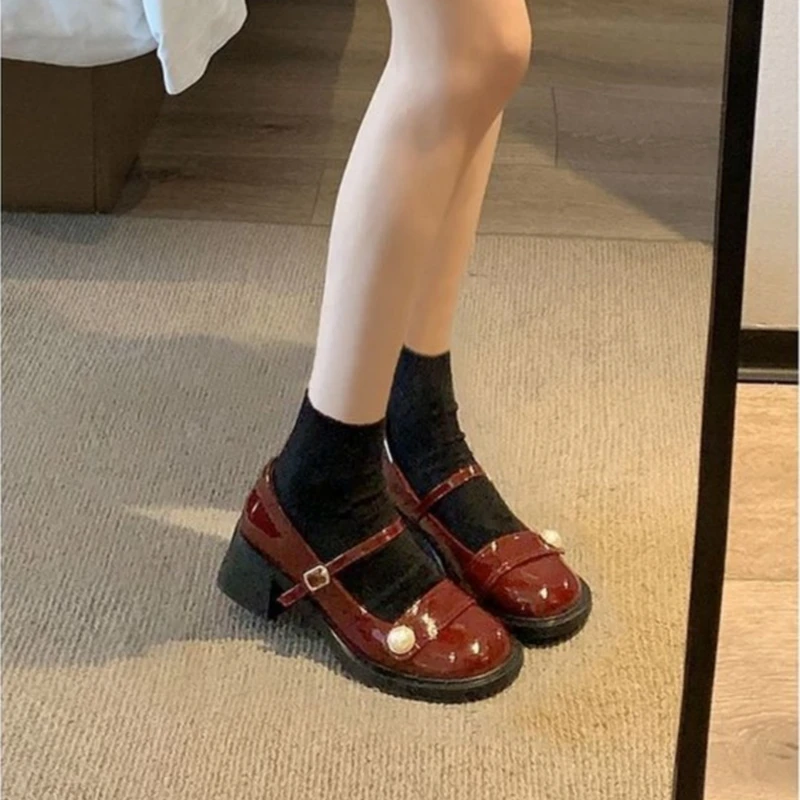 

Mid Heel British Jk Mary Jane Shoes Autumn Cute Wedding Women's Shoes Vintage Pu Leather Kawaii Casual Lolita Shoes