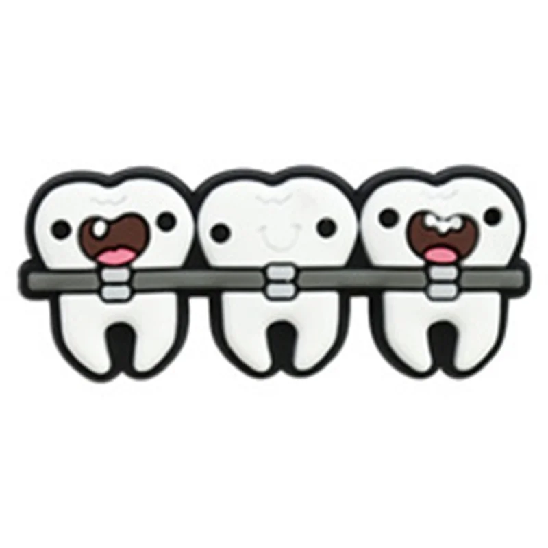 20pcs Cartoon Teeth Toothbrush Love Dentist For You Rooting Teeth Protection PVC Shoe Trim Clog Needles