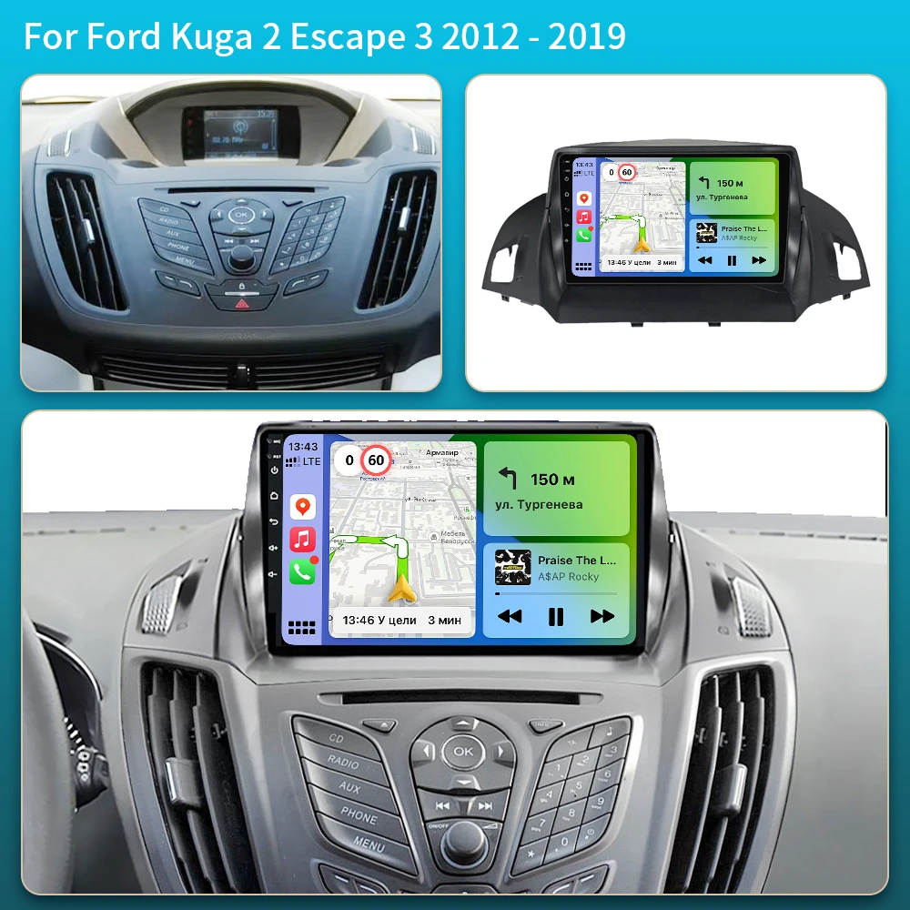 Android 16 Carplay For Ford Kuga 2 Escape 3 2012-2019 9 Inch Tesla Style Car Multimedia Player 5G Wifi Touch Display