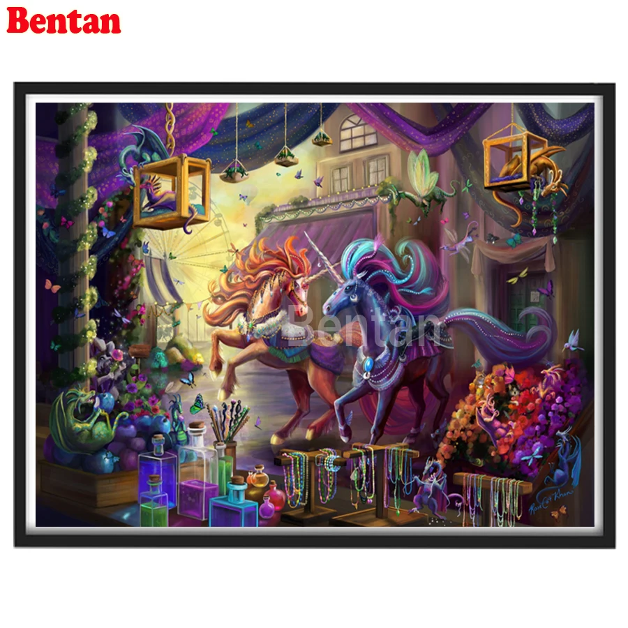 5D DIY diamond painting Fantasy unicorn castle landscape cross stitch Full Square Round diamond embroidery mosaic wall picture