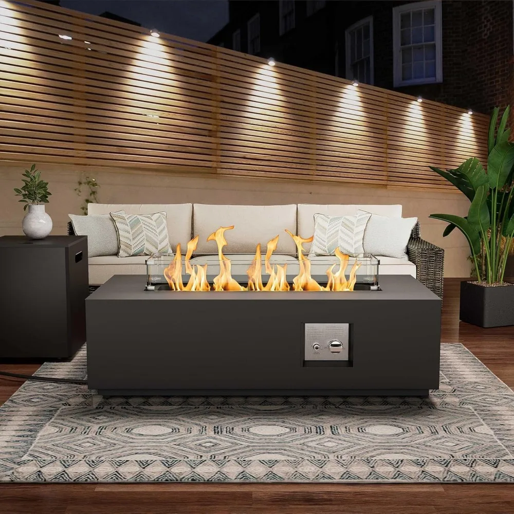 

Propane Fire Pit Table 50,000 BTU Fireplace Table with Wind Guard, Lid,Rocks and Cover - Fire Pits&Outdoor Fireplaces