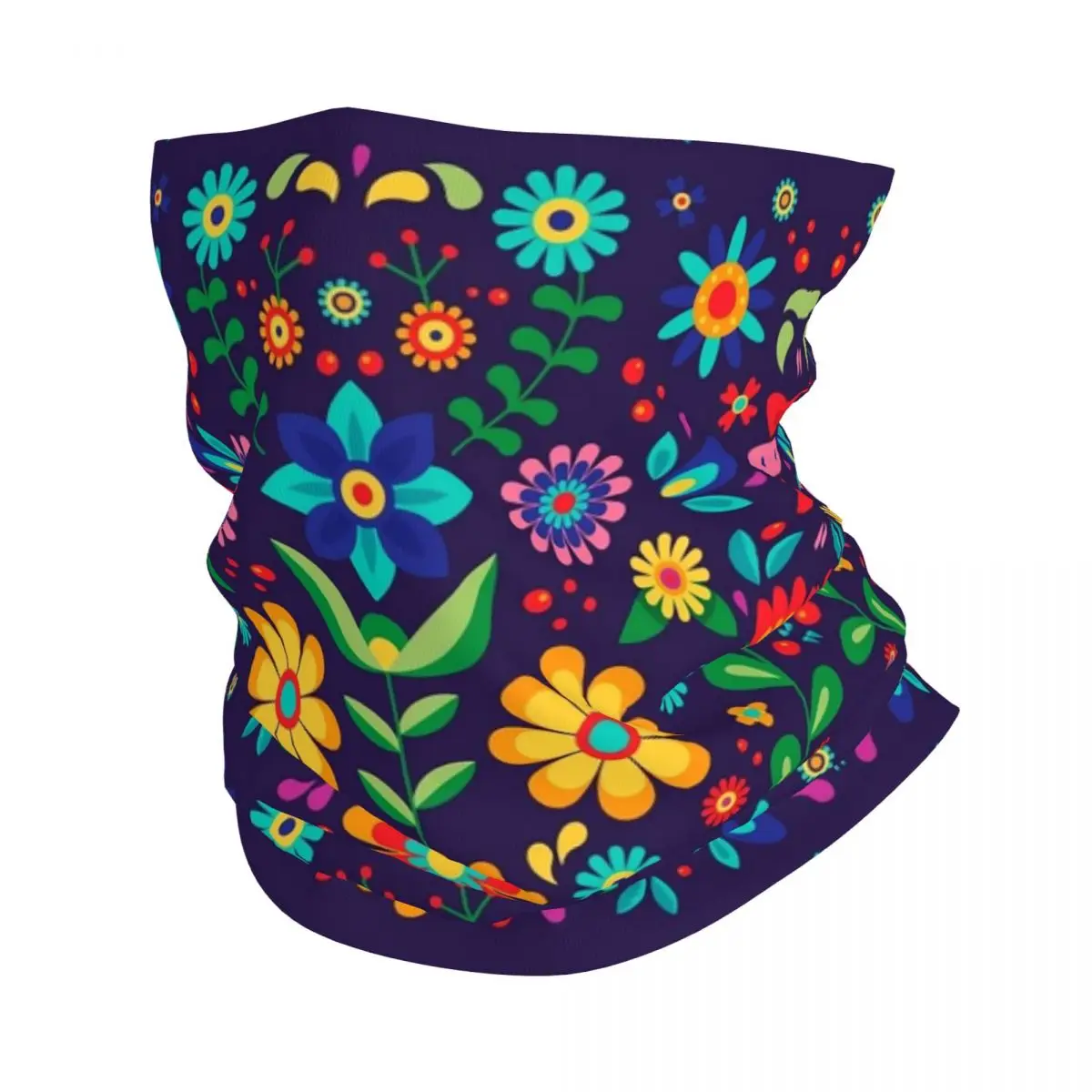 Mexican Flowers Otomi Embroidery Pattern Neck Gaiter Men Women Windproof Winter Bandana Scarf for Hiking