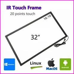 Cadre tactile infrarouge multi-touch, écran tactile IR, superposition d'écran sans verre, 20 points, 32 pouces