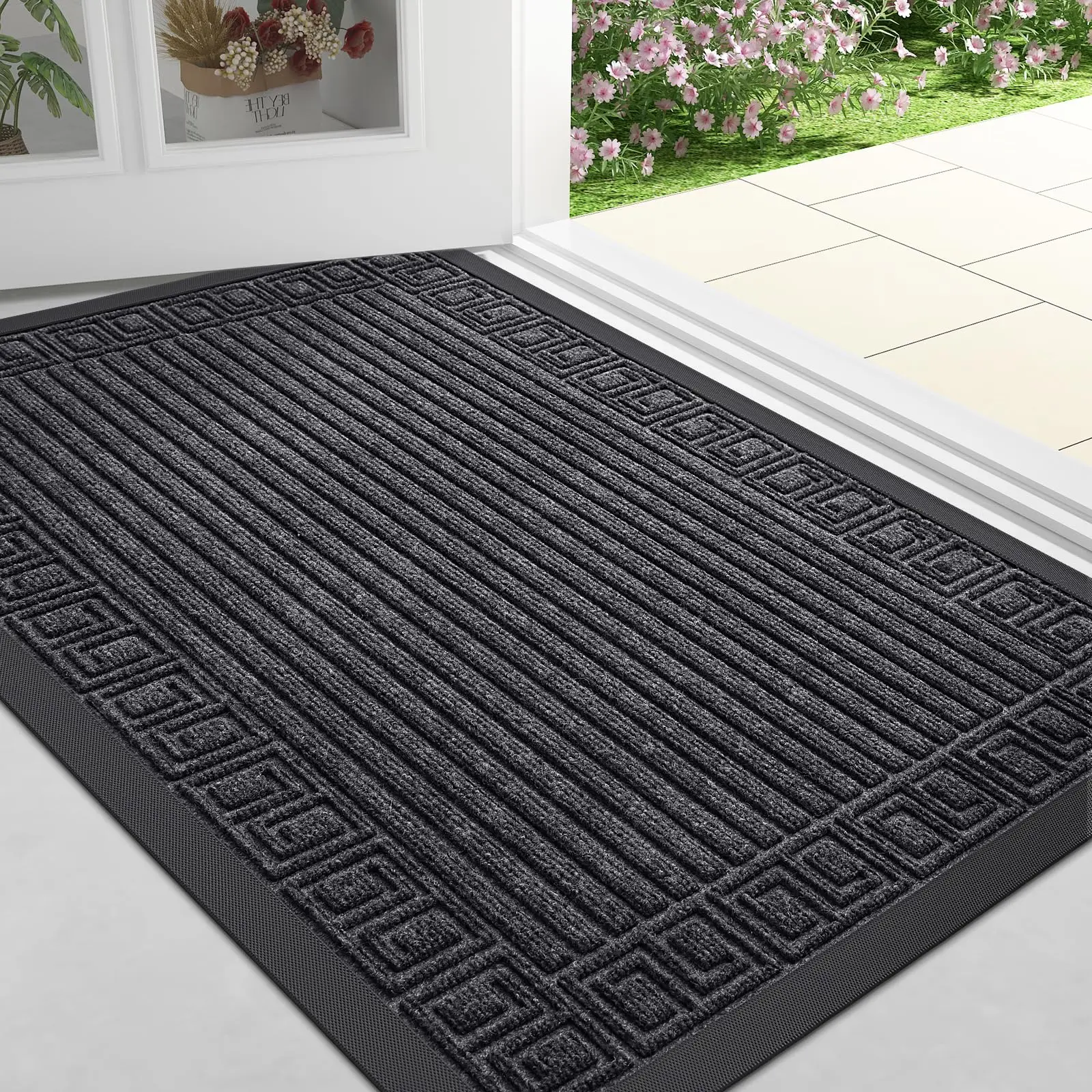 Olanly Indoor Front Door Mat Outdoor Use Dirt Trapping Doormat Durable Washable Clean Mat Waterproof Low Profile Entryway Mat