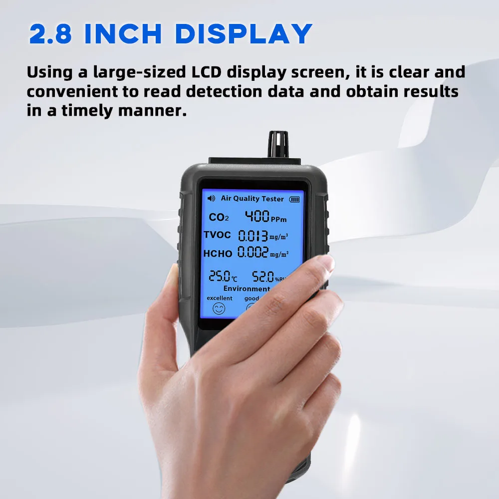 JD-3002 6 in 1 Multifunctional Air Quality Analyzer CO2 HCHO TVOC Temperature Humidity Meter Air Quality Detector Meter