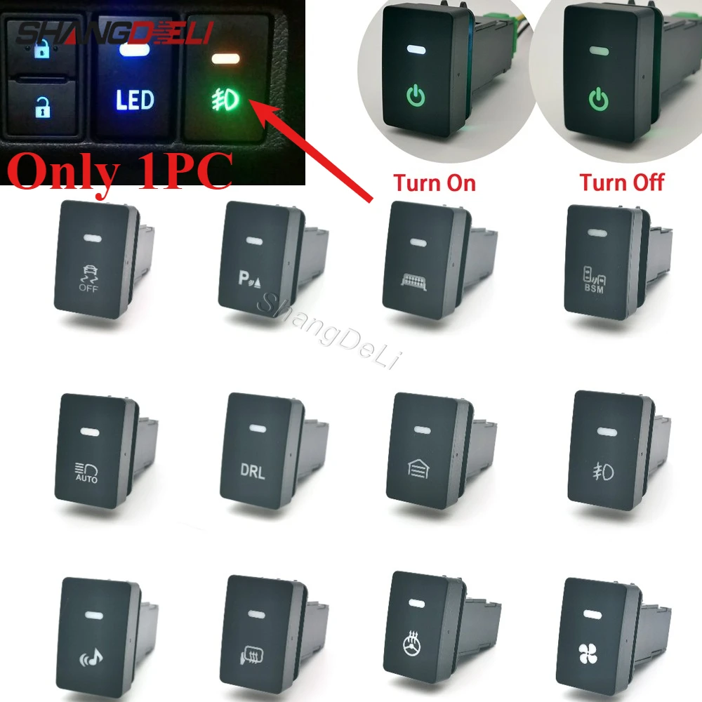 

1PC Car Power LED Light Rearview Mirror Heating Radar Fog Light Switch Button with Wire Fit For Honda HRV CRV VEZEL 2017-2021