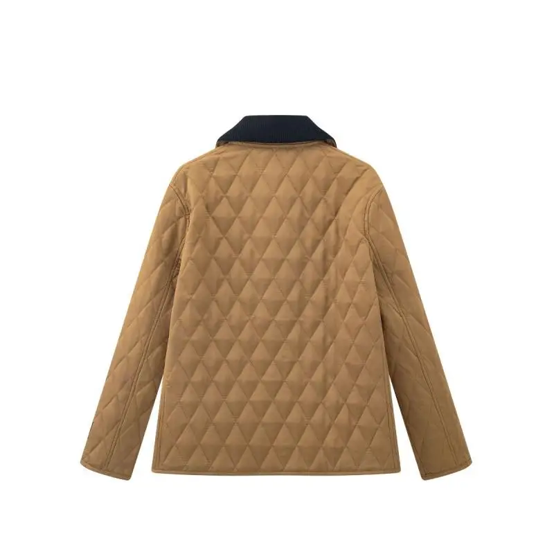 معطف Briti Sle Du down Jaet للسيدات بياقة قصيرة مستقيمة الساق فضفاضة بخياطة ماسية طويلة Sve ملابس خارجية #2