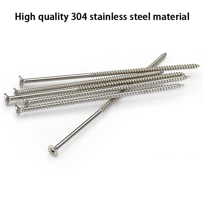 

5PCS M4 Extended Flat Head Self Tapping Screw 110-200mm 304 Stainless Steel Countersunk Screw180mm Switch Socket Wooden Screw