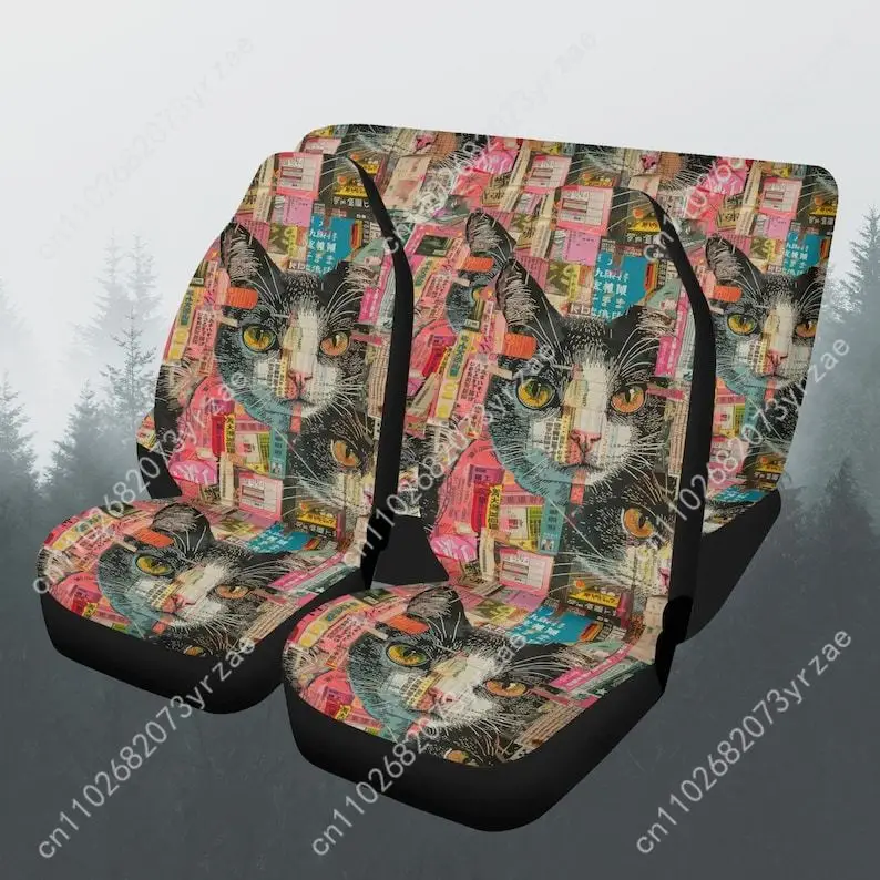 

Cat Vintage Collage Car Seat Covers Universal Environmentally Friendly Interior Decorations Comfortable Breathable Seat Covers
