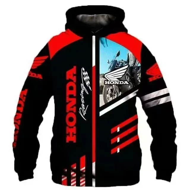 Spring 3D Printed Honda Racing Men's Motorcycle Hoodie Fashionable Racing Pullover Outdoor Sports Shirt for Men Trendy clothing