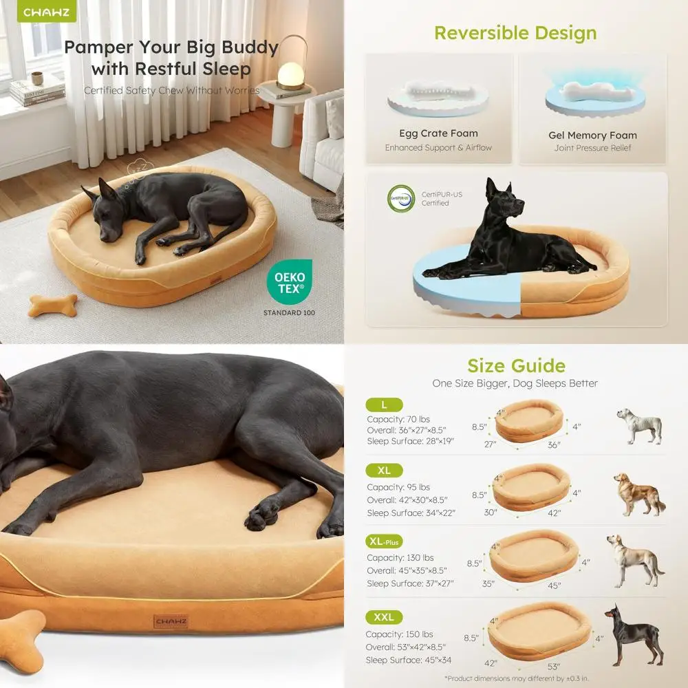 

Ортопедическая лежанка для крупных собак с подушкой-валиком, двусторонняя охлаждающая, с эффектом памяти, моющаяся, нескользящая, коричневая