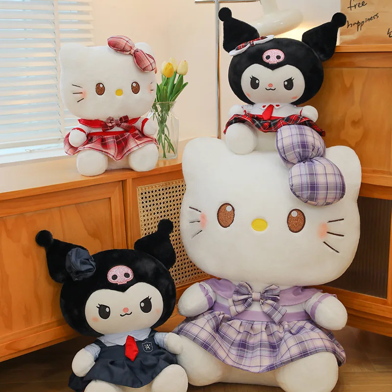 Sanrio 40-60CM Kuromi Hello Kitty Doll Plush Stuffed Animal Toys Childrens and Girls Plushies Skirt Kuromi  Doll Children Gifts