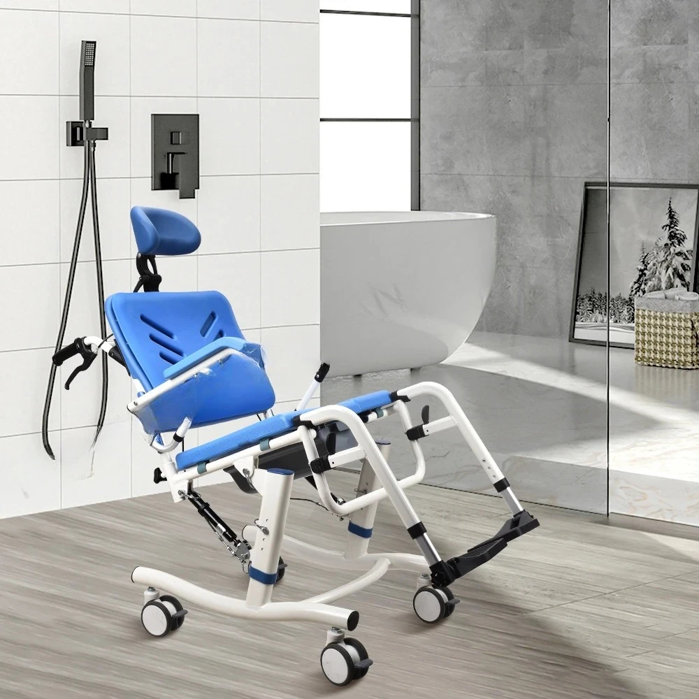Affordable Tilting Shower Chair Special Needs Reclining Shower Commode Transport Chair for Disabled
