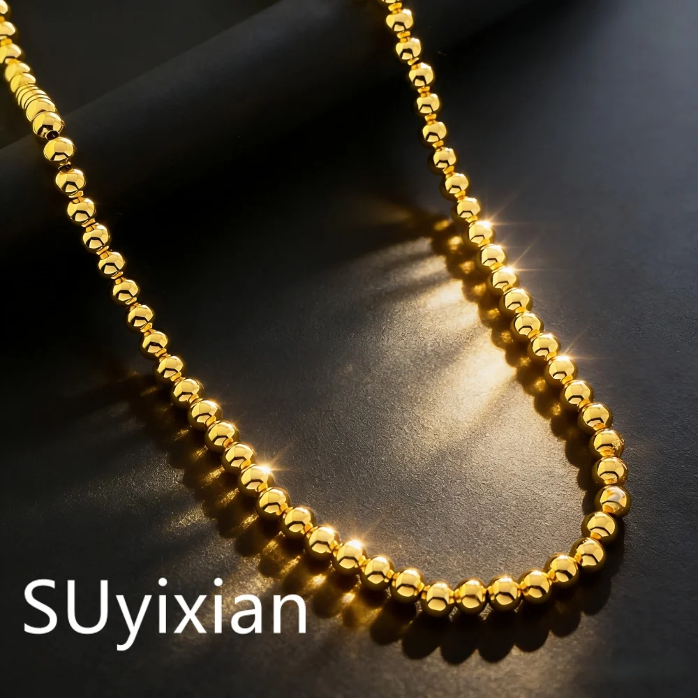 925 Silver Plated Gold Fashion Premium 6MM Buddha Bead Necklace Birthday Party Anniversary Gift
