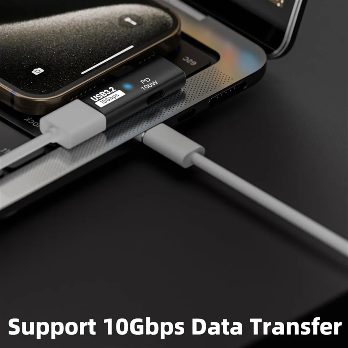 محول USB C إلى USB 3.2 الجديد 2 في 1 مع منفذ شحن 100 وات، محول Thunderbolt 4/3 OTG لـ Rog Ally، لسطح البخار، أسود