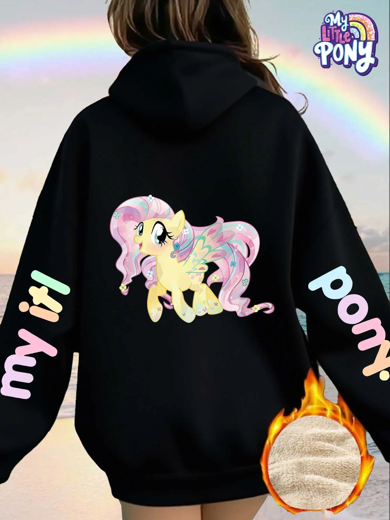 Sudadera de Forro Polar para Mujer, Invierno, Marca Compartida con My Little Pony, Sudadera con Capucha para Mujer con Estampado de Poni de Ensueño con Alas Pastel de My Little Pony