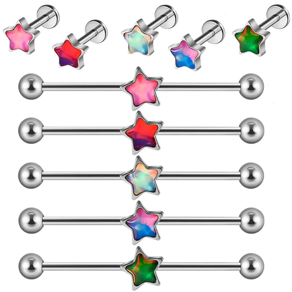 1PC Stainless Steel Pentagram Flash Film Lip Ring Barbell Earring Piercings Screw Barbell Helix Earring Piercing Body Jewelry