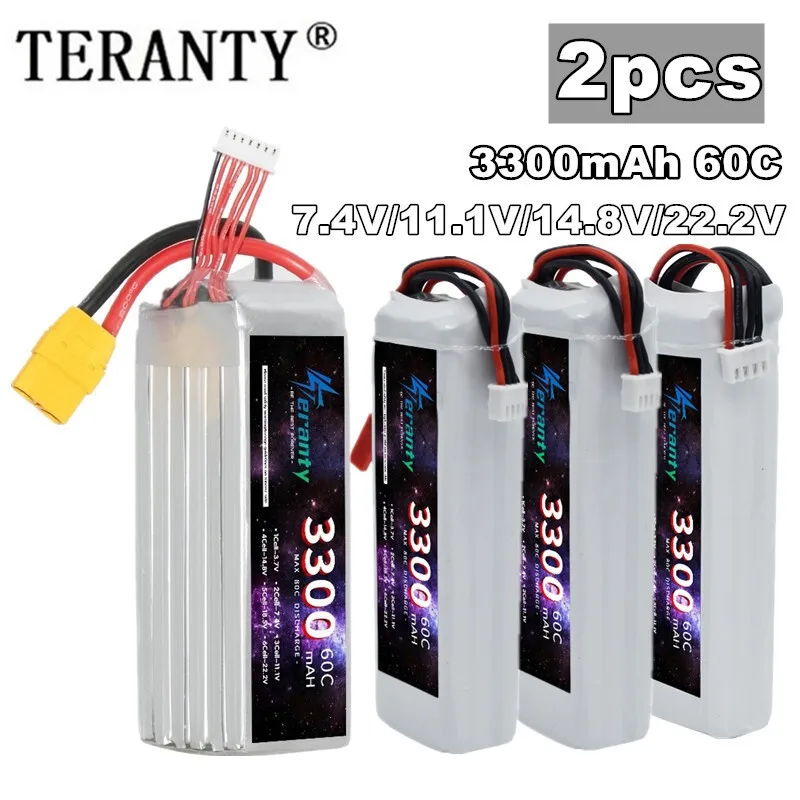 

TERANTY 3300MAH 60C 7.4V 11.1V 14.8V 22.2V Lipo Battery For RC Car Drone Quadcopter Boat 2S 3S 4S 6S 2PCS Rechargeable Battery