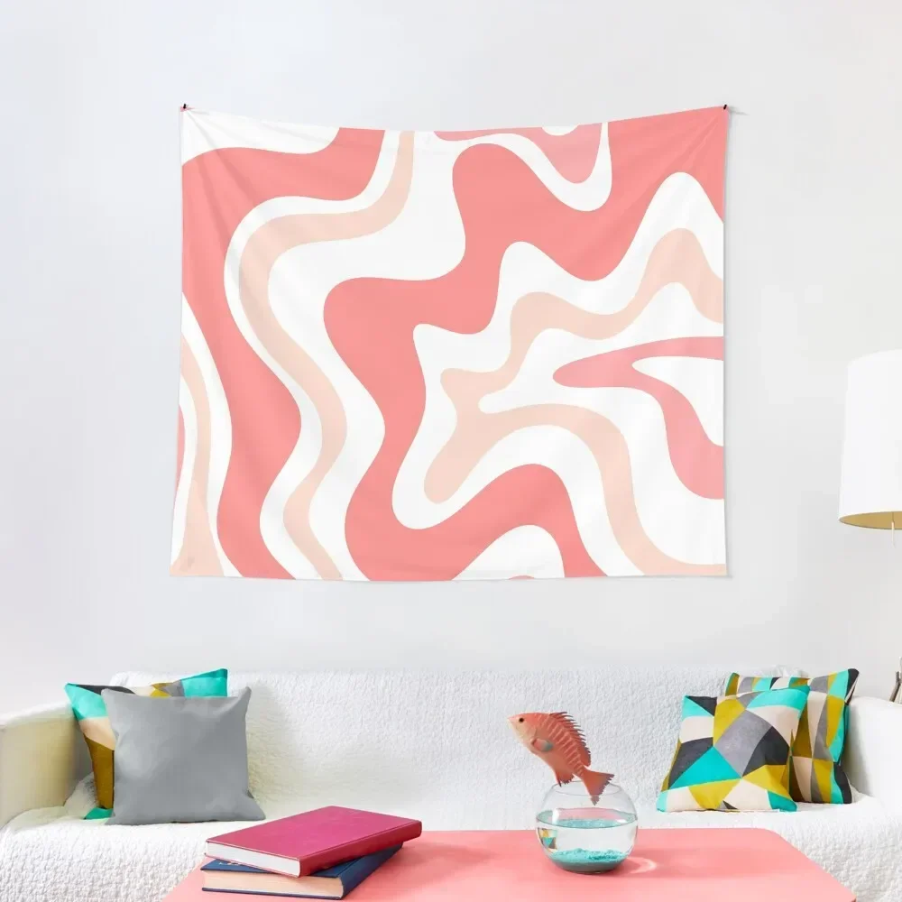 

Liquid Swirl Retro Abstract Pattern in Blush Pink Tones on White Tapestry Japanese Room Decor Decoration For Home Tapestry