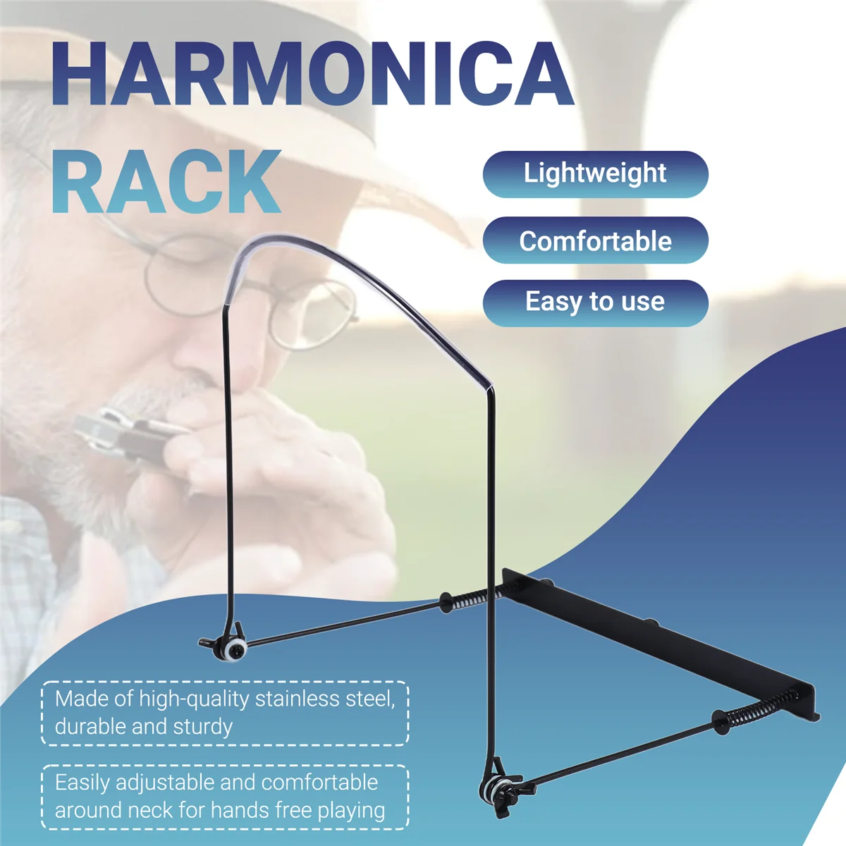 ABAZJ Soporte para cuello de armónica profesional, ajustable, adecuado, soporte de montaje en rack de 24 orificios