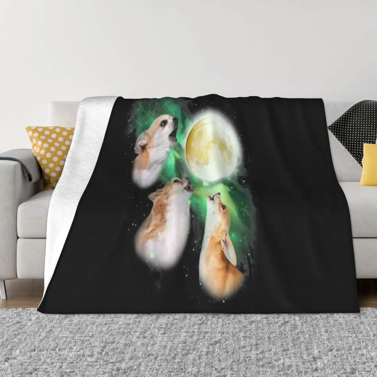 Chihuahua Moon Parody Howl'Ing Wolve Halloween Boy Simple New Design On Sale Casual Steampunk Throw Blanket