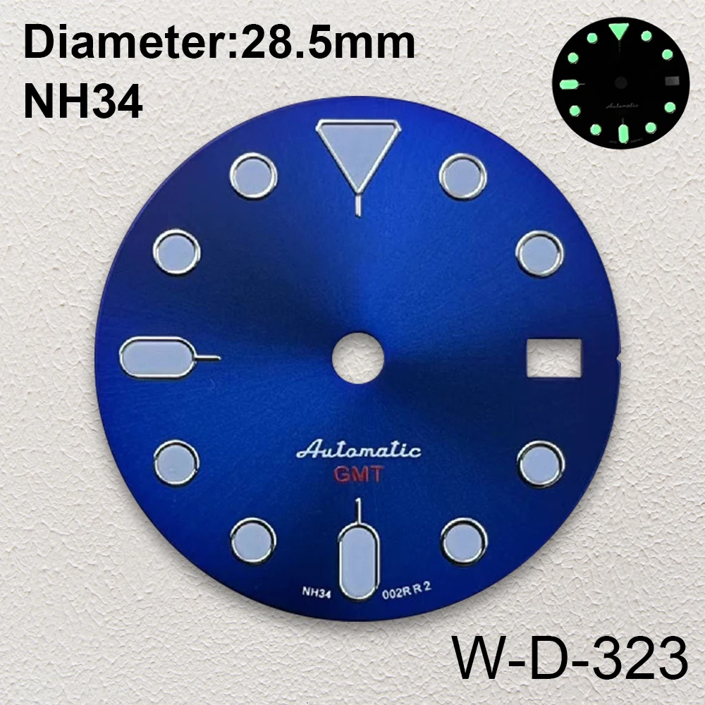 28.5mm S5 Logo SKX007 GMT Quadrante Fit NH35/NH36/4R36 Movimento Verde Luminoso Quadrante Nero/Blu Accessori per la Modifica dell'orologio