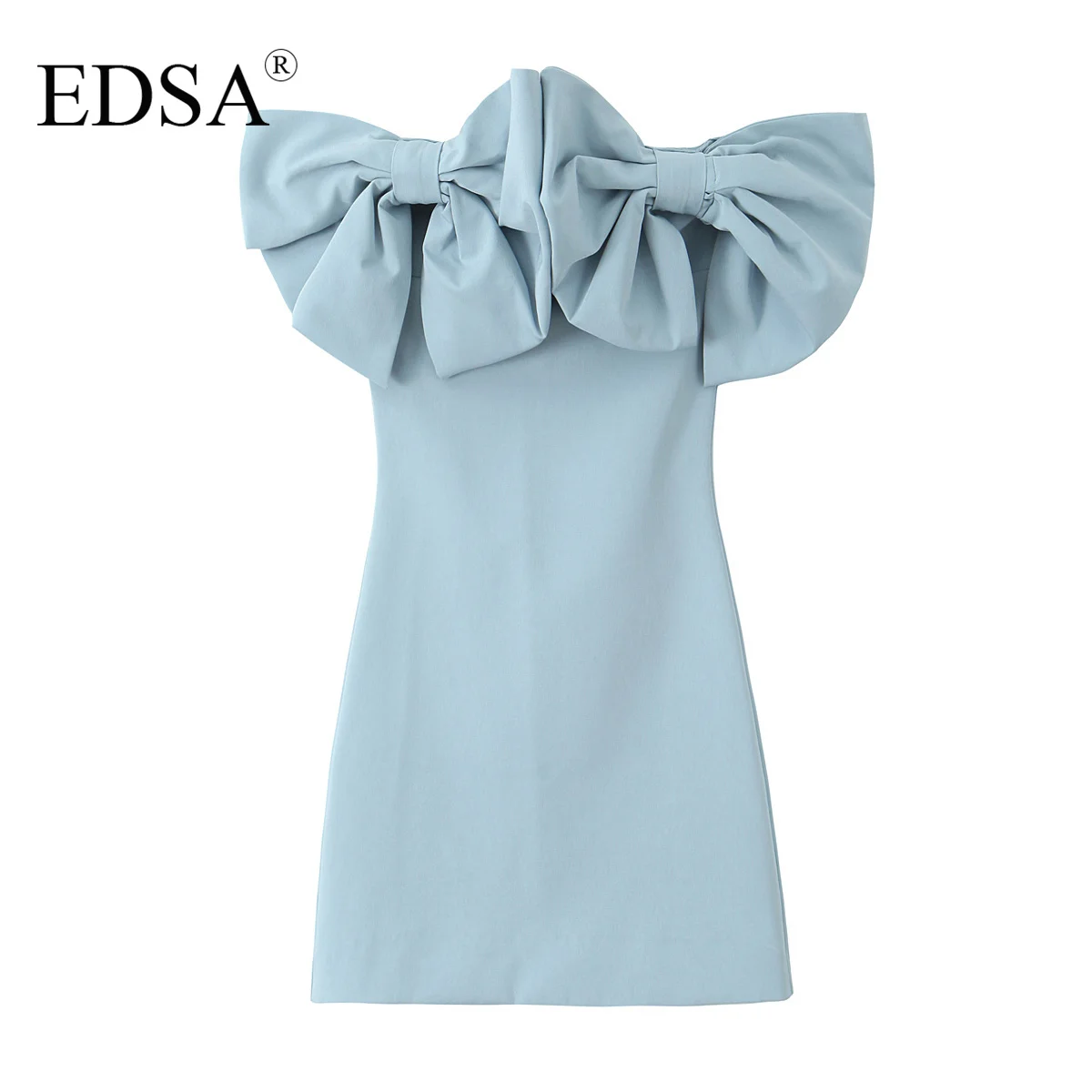 EDSA Woman Back Zipper Party Evening Dresses Women Elegant 3D Bow Decorate Sexy Sleeveless Backless Slim Mini Dress