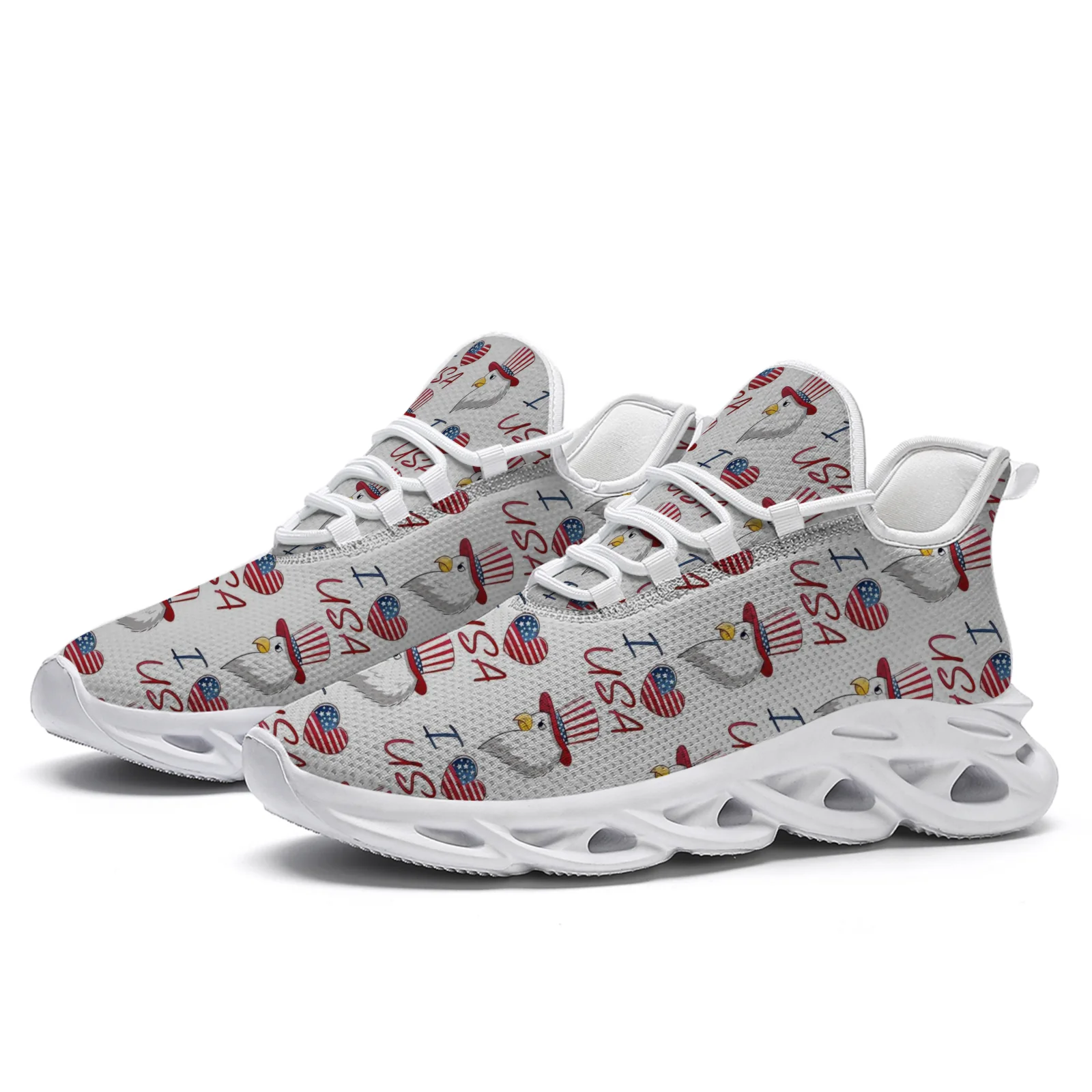 

USA Bald Eagle Print casual sneakers feature a lightweight mesh upper and are suitable for men and women sport shoes