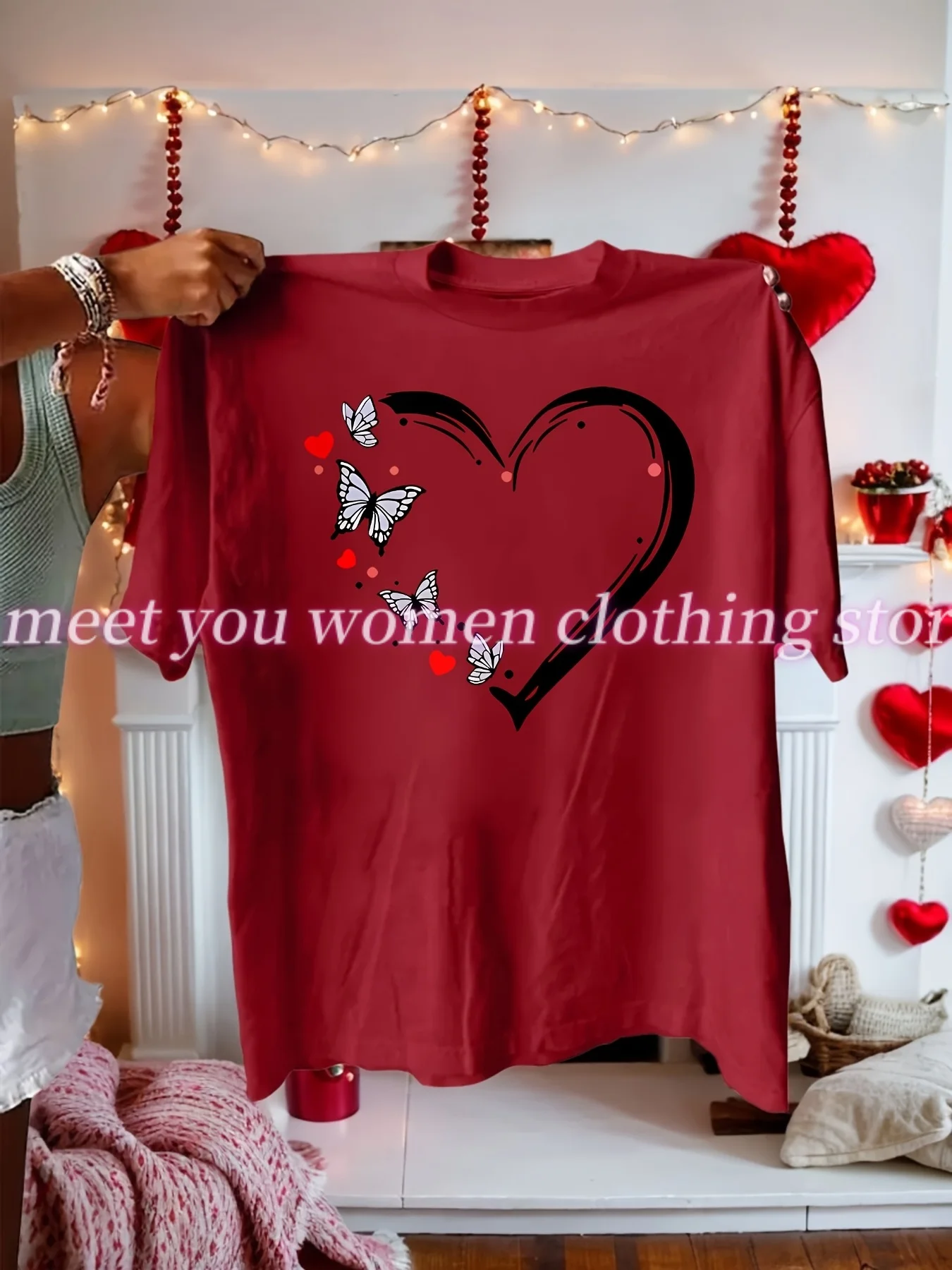 T-shirt per coppia di San Valentino Red Love Print maniche corte girocollo stile americano top casual per ragazza streetwear magliette abbigliamento