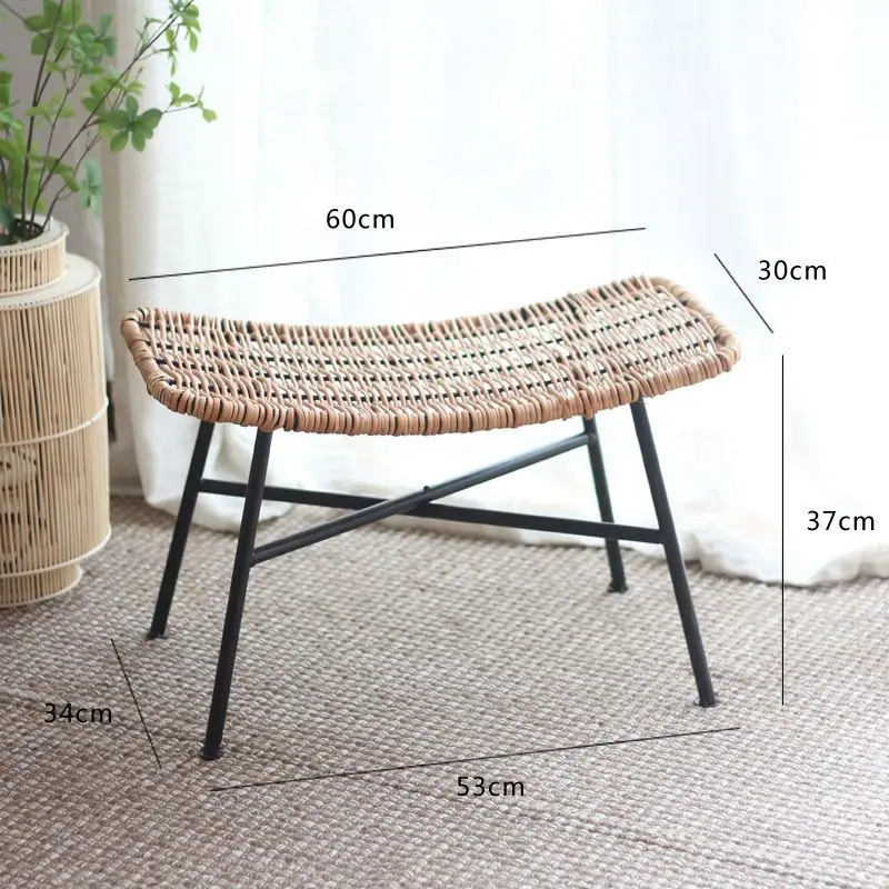 Breathable willow stool door home living room balcony simple retro hollowed rattan art low stool shoe changing stool