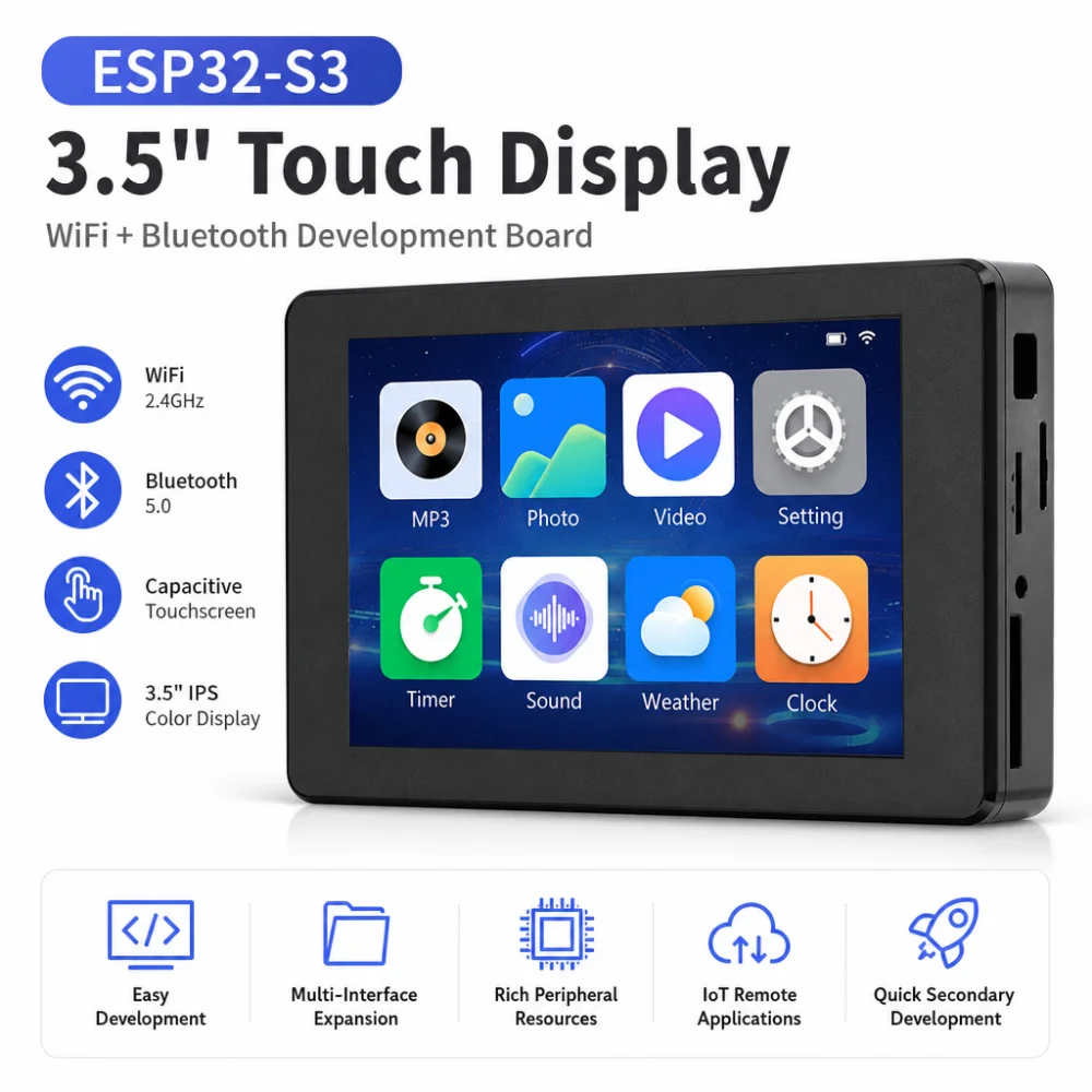 ESP32-S3 Wi-Fi and Bluetooth Development Board, 3.5-Inch Capacitive Touchscreen Module, Dual-Core CPU, 320×480