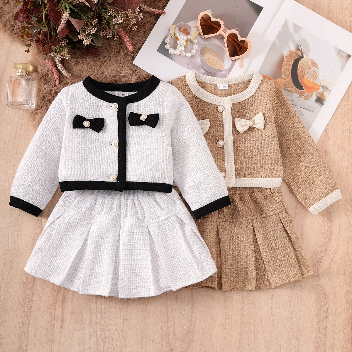 Spring Girls Outfit Sets Korean Fashion Princess Bow Long Sleeve Baby Tops+Skirt Boutique Kids Clothing Toddler Clothes B009